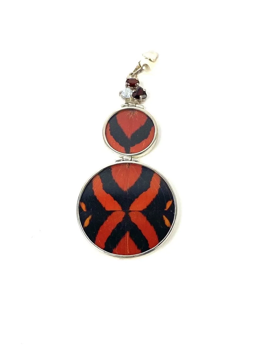 Yolanda Ormachea Butterfly Wing Pendant with 3 Round Stones. Lima, Peru.