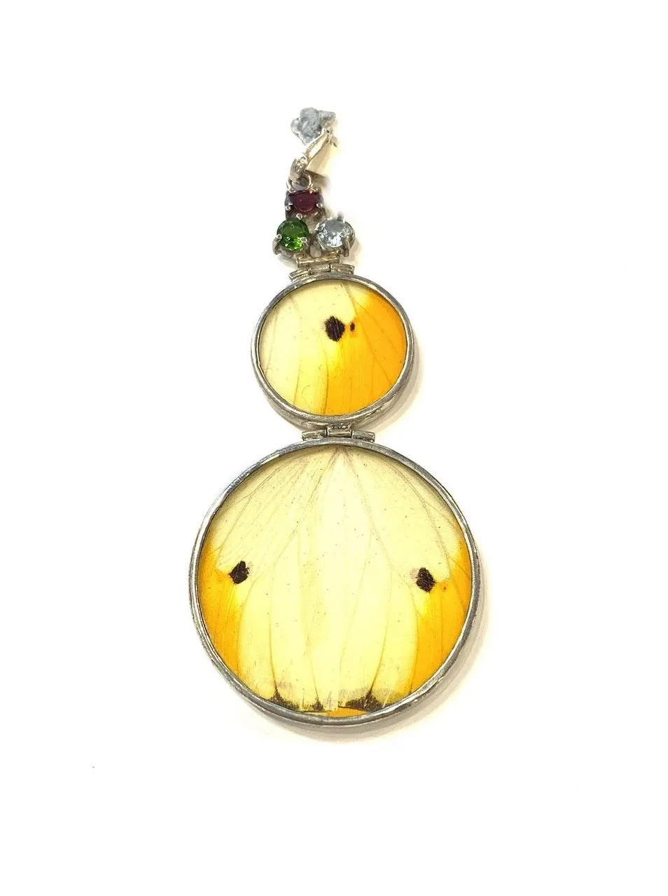 Yolanda Ormachea Butterfly Wing Pendant with 3 Round Stones. Lima, Peru.