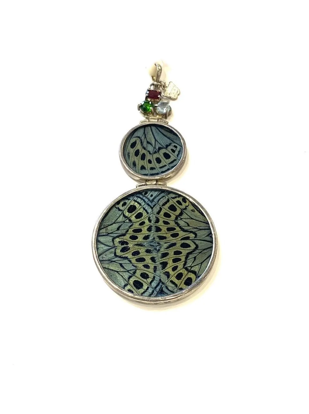 Yolanda Ormachea Butterfly Wing Pendant with 3 Round Stones. Lima, Peru.