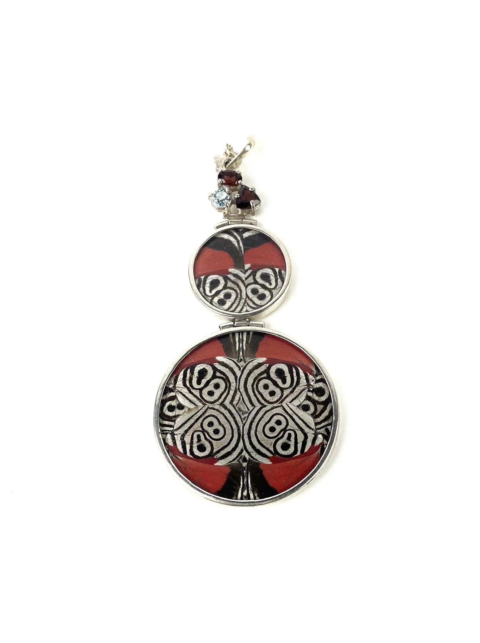 Yolanda Ormachea Butterfly Wing Pendant with 3 Round Stones. Lima, Peru.