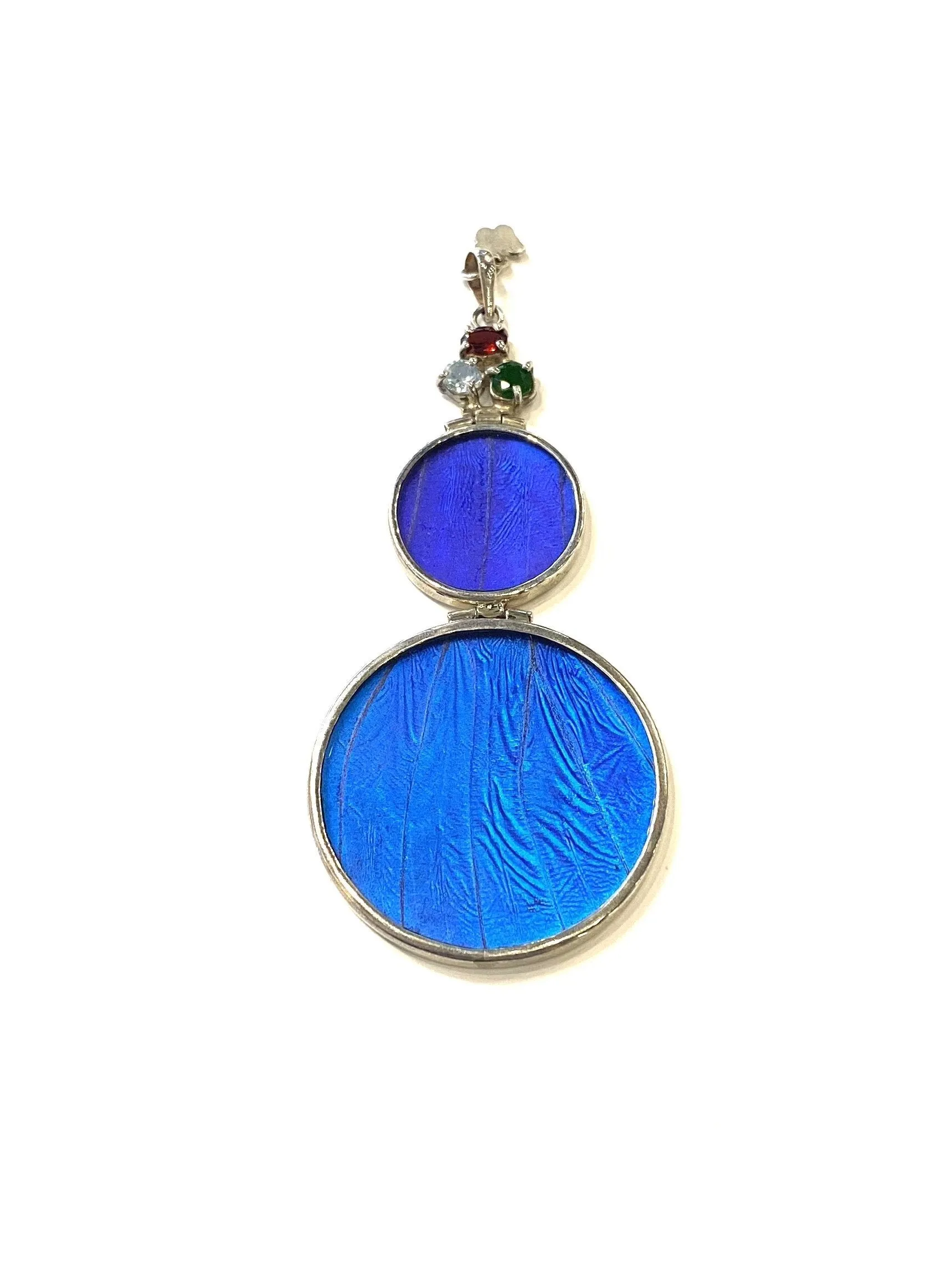 Yolanda Ormachea Butterfly Wing Pendant with 3 Round Stones. Lima, Peru.