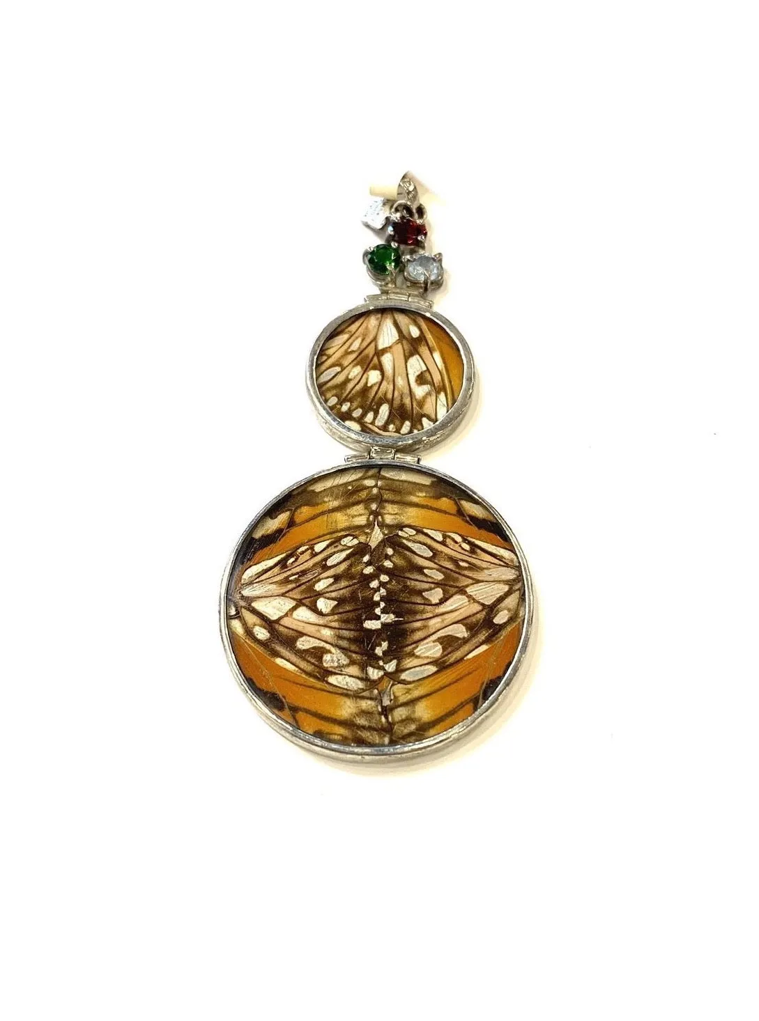 Yolanda Ormachea Butterfly Wing Pendant with 3 Round Stones. Lima, Peru.