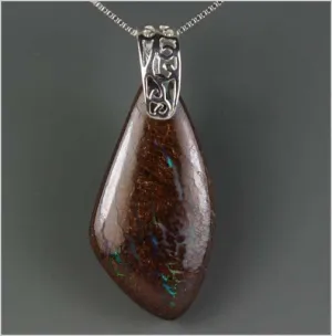 Yowah Boulder Opal Necklace with Sterling Silver Filigree Bail