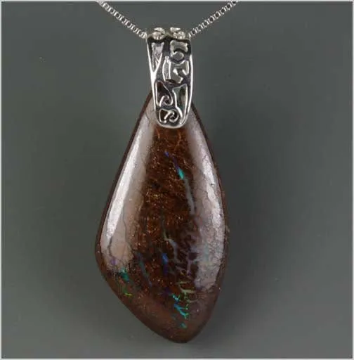 Yowah Boulder Opal Necklace with Sterling Silver Filigree Bail