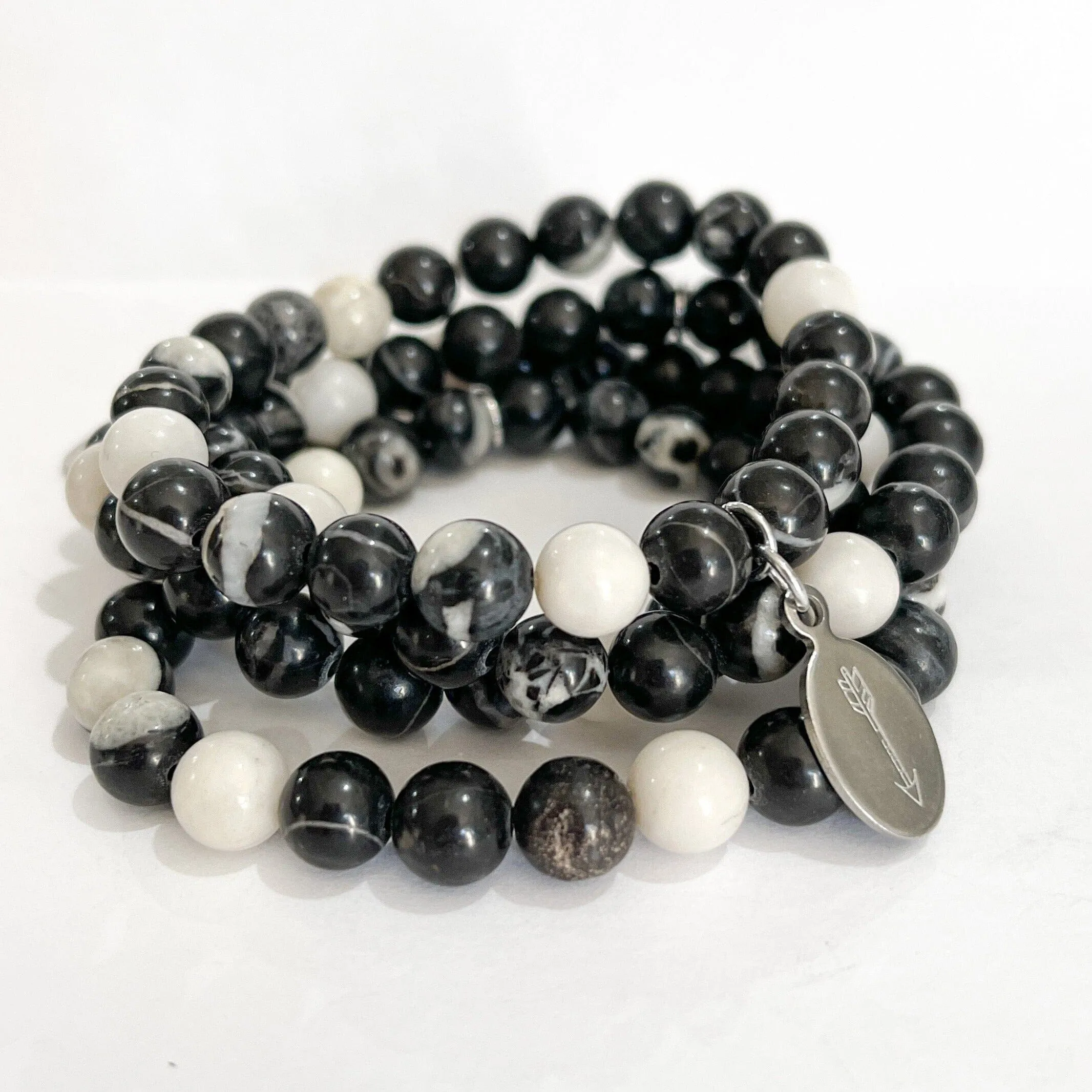 Zebra Jasper Bead Bracelet | Long Arrow Charm |8mm | Natural Gemstone | Womens