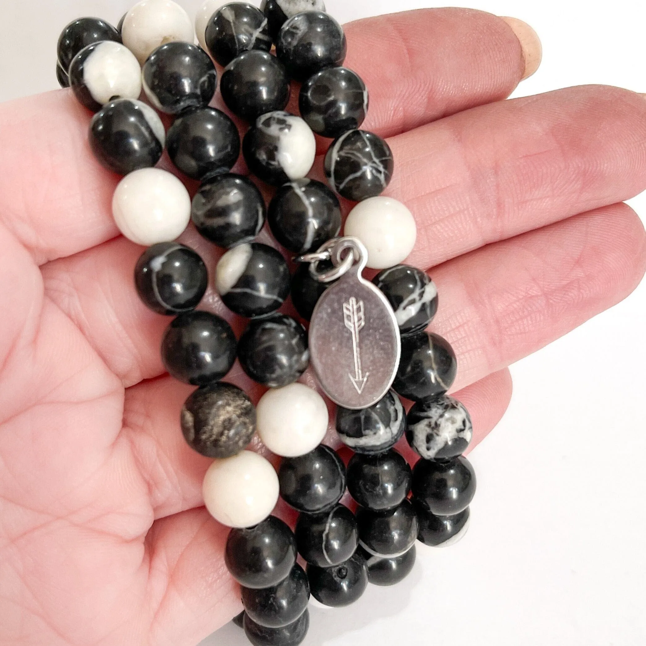 Zebra Jasper Bead Bracelet | Long Arrow Charm |8mm | Natural Gemstone | Womens